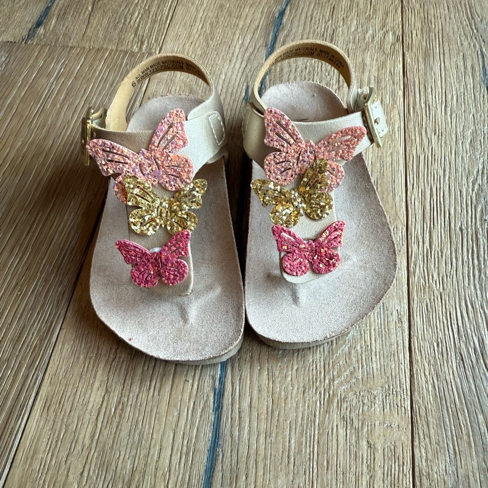 Kids Glitter Butterfly Sandals - Pink and Gold